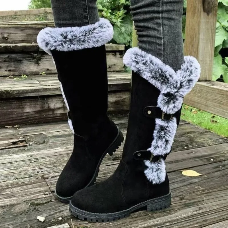 

Warm Chelsea High Fur Boots Women 2026 Winter Shoes for Women Chunky Mid-calf Plush Snow Flat Boots ZIP Fashion Botas De Mujer