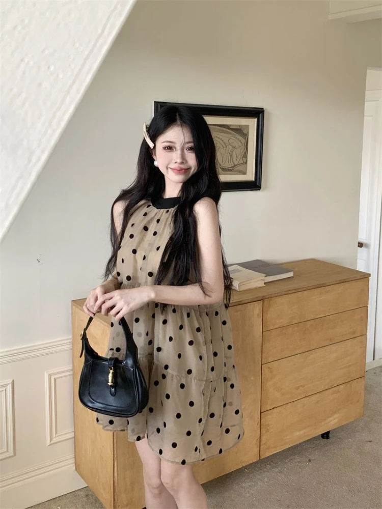 2025 جديد ربطة القوس فيونكة الرسن البولكا نقطة فستان المرأة الصيف مزاجه فضفاض ألف خط فساتين صغيرة الحلو فساتين الحفلات عادية #1