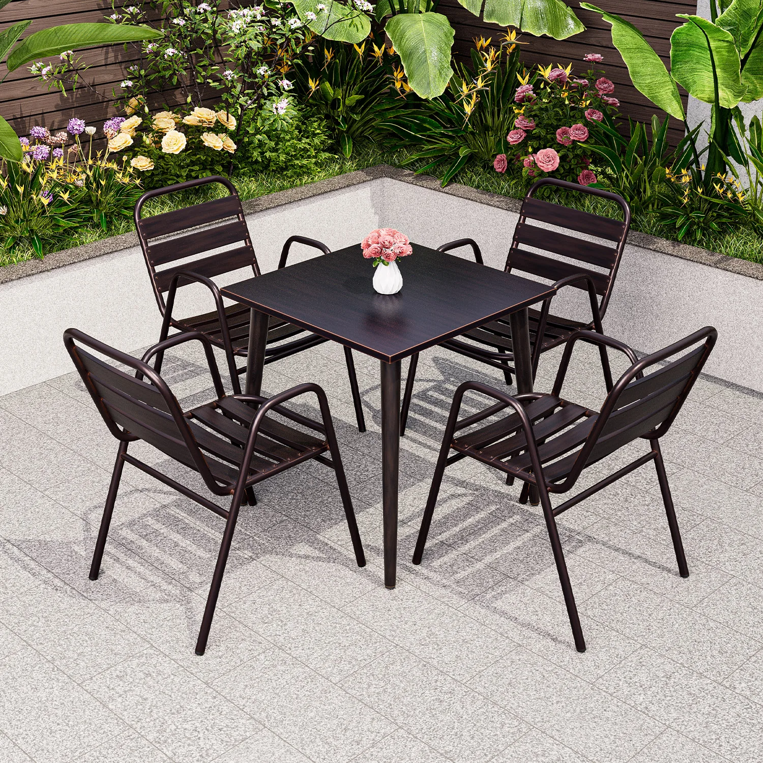 Popular Carbon Steel Weather Resistant Hotel Villa Outdoor Furniture Set Metal Table and Chair for Patio Courtyard Balcony Cafe