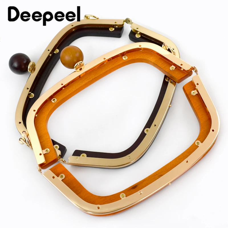 1Pc 20.5cm Wood Purse Frame Wooden Bead Bag Handles Metal Screws Wallet Closure Clip Kiss Clasp DIY Handmade Bags Accessories