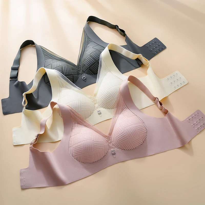 Copa semifija, ropa interior Sexy con cuadrados de encaje para mujer, sujetador cómodo sin anillo de acero con soporte para mujer