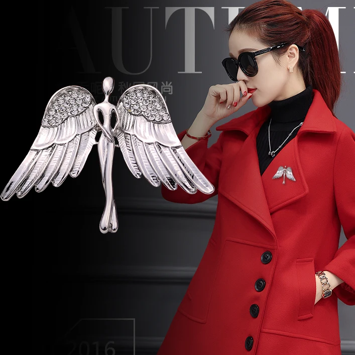 Fashion Women's and Men's Crystal Angel Wings Brooch Pin for Coat Suit Shirt Collar Decoration Clothing  Accessories
