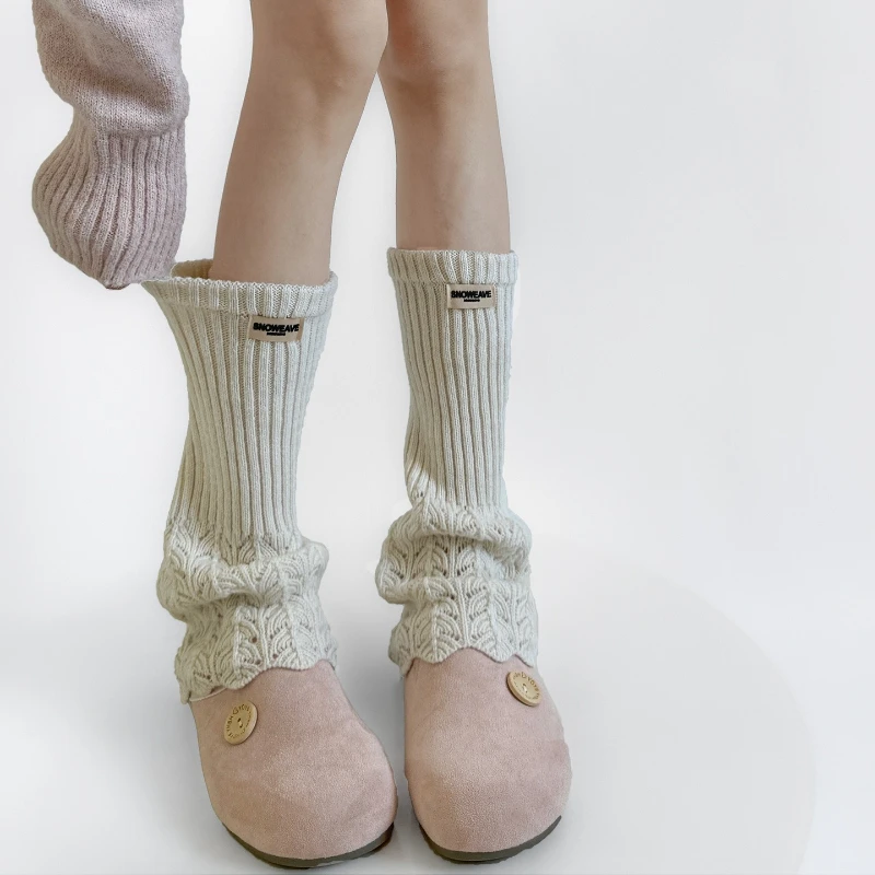 

Осень-зима теплые вязаные чехлы для ног гетры тканевые этикетки однотонные средние носки-трубы JK гетры для ног длинные носки