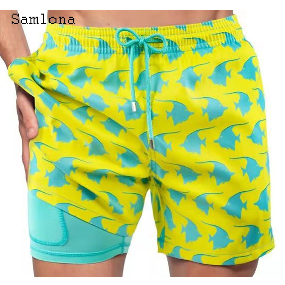 Samlona masculina shorts casuais verão modelo flor impressão praia shorts plus size masculino com cordão calças curtas sexy roupas masculinas 2022