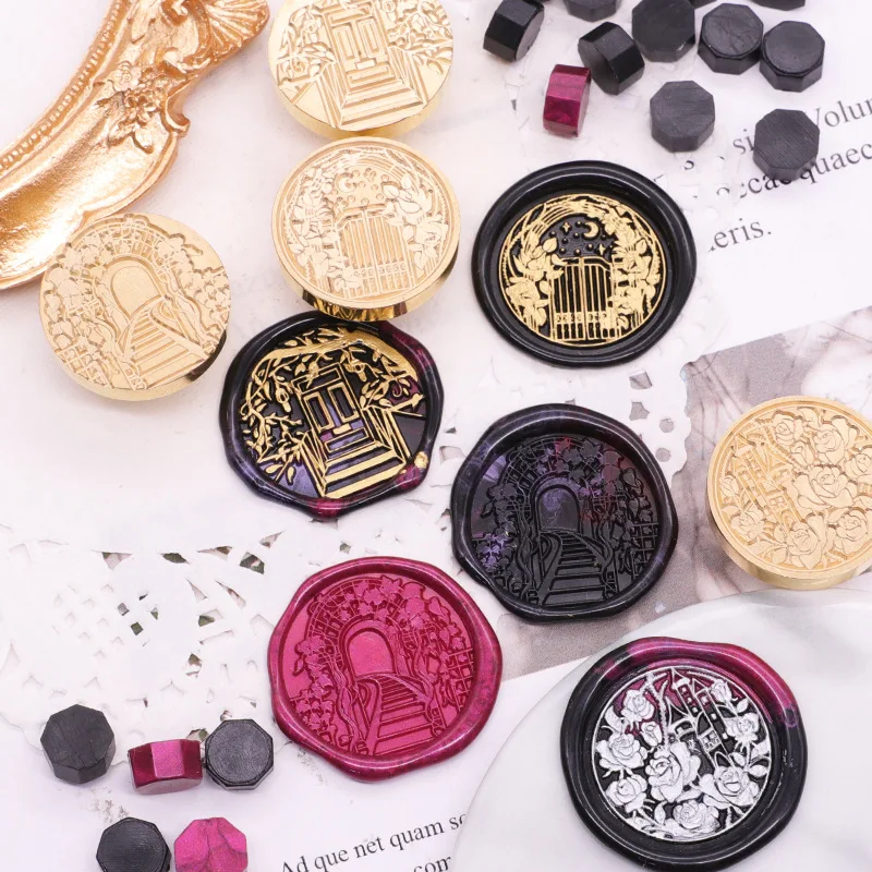 1pc 25MM Flower Window Series Fire Paint Seal Copper Head,Retro Wax Seal Stamp for Cards Envelopes Wedding Invitations Gift