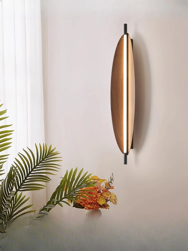 

Walnut pattern wall lamp Modern simple medieval style bedside decorative lamp Small boat creative modeling sofa side lamp