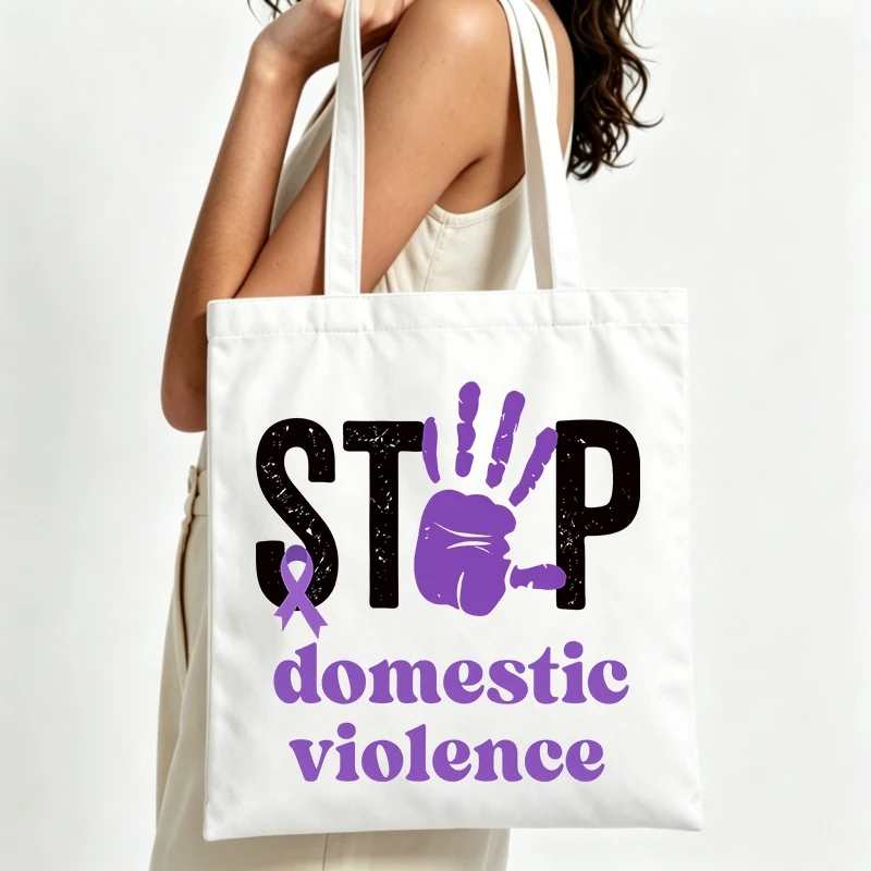 domestic violence awareness graphic canvas tote bag, casual style for daily use and community events