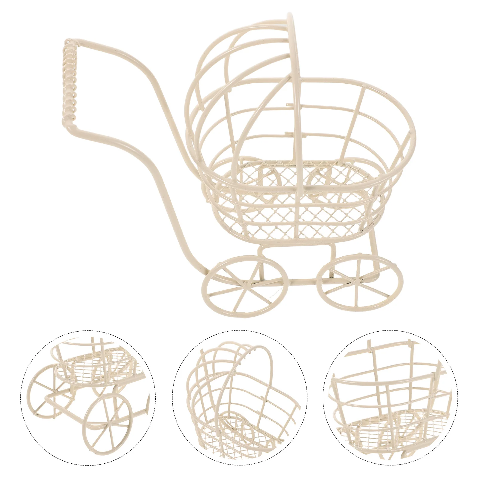 

3pcs Baby Stroller Mini Metal Wire Trolley For Dollhouse Mini Accessories, Playhouse Pretend Play, Toddler Pram, Kids Baby