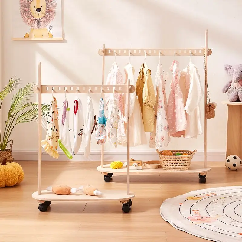 Solid wood floor cloth hanger coat rack hanging storage for baby children's simple storage indoor dry clothes rack collection