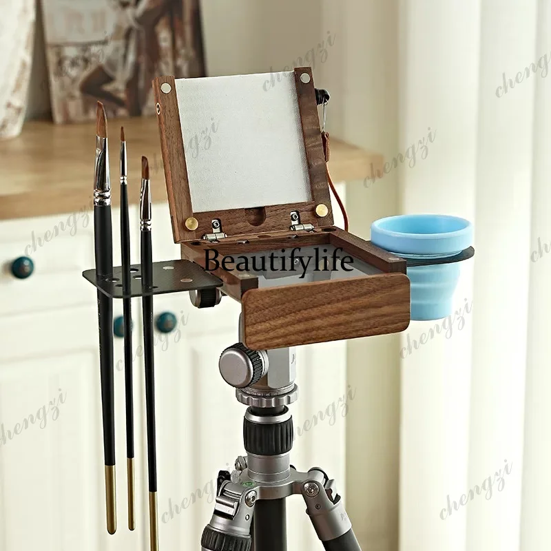 Portable Mini Travel Outdoor, Foldable for Sketching, Black Walnut Oil Painting Case