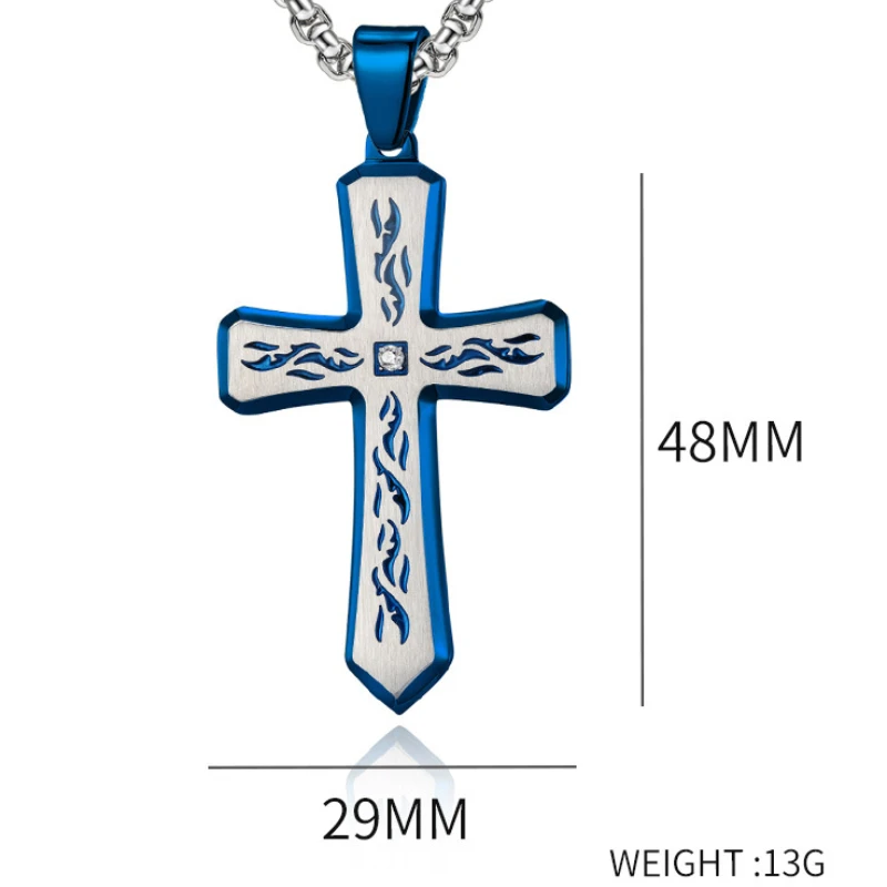 2023 Fashion Cross Pendant Necklace Men Trendy Religious Jewelry Creative Beveled Edge Chain Men Necklace Jewelry Gift