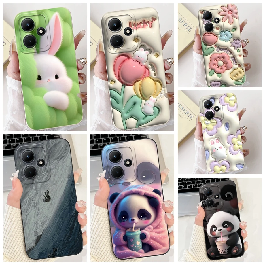 

Для Infinix Hot 30 4G 5G Hot 30i NFC Hot30 Play Funda Эстетический мультяшный панда Кролик Цветок Защита камеры Матовый мягкий чехол