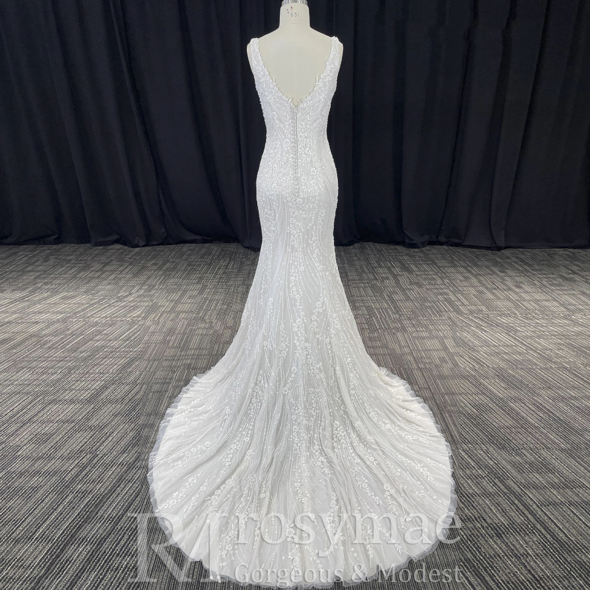 Rosymae женское блестящее кружевное свадебное платье русалки с глубоким v-образным вырезом и открытой спиной, длиной до пола, с длинными рукавами