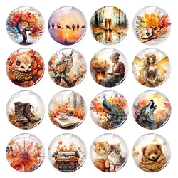 Handmade Thanksgiving Warm Fall Autumn Leaves Photo Glass Cabochon Charms Flatback Demo Flat Back Cameo For Diy Jewelry Making