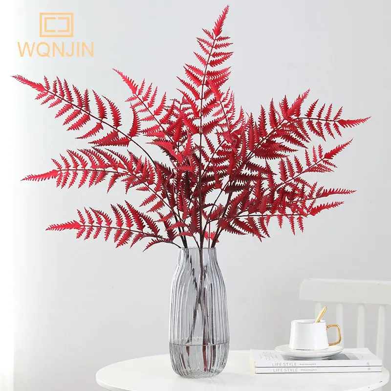 Rama de árbol de simulación, 5 hojas dentadas de oveja bifurcada, decoración del hogar, decoración de estilo nórdico, planta para sala de estar, paisajismo, Orna, 1 ud.