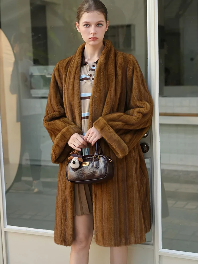 ZADORIN Luxury Long Women Faux Fur Mink Coat Elegant V Neck Velvet Faux Fur Jacket High End Rolled Cuff Coats Winter Outerwear