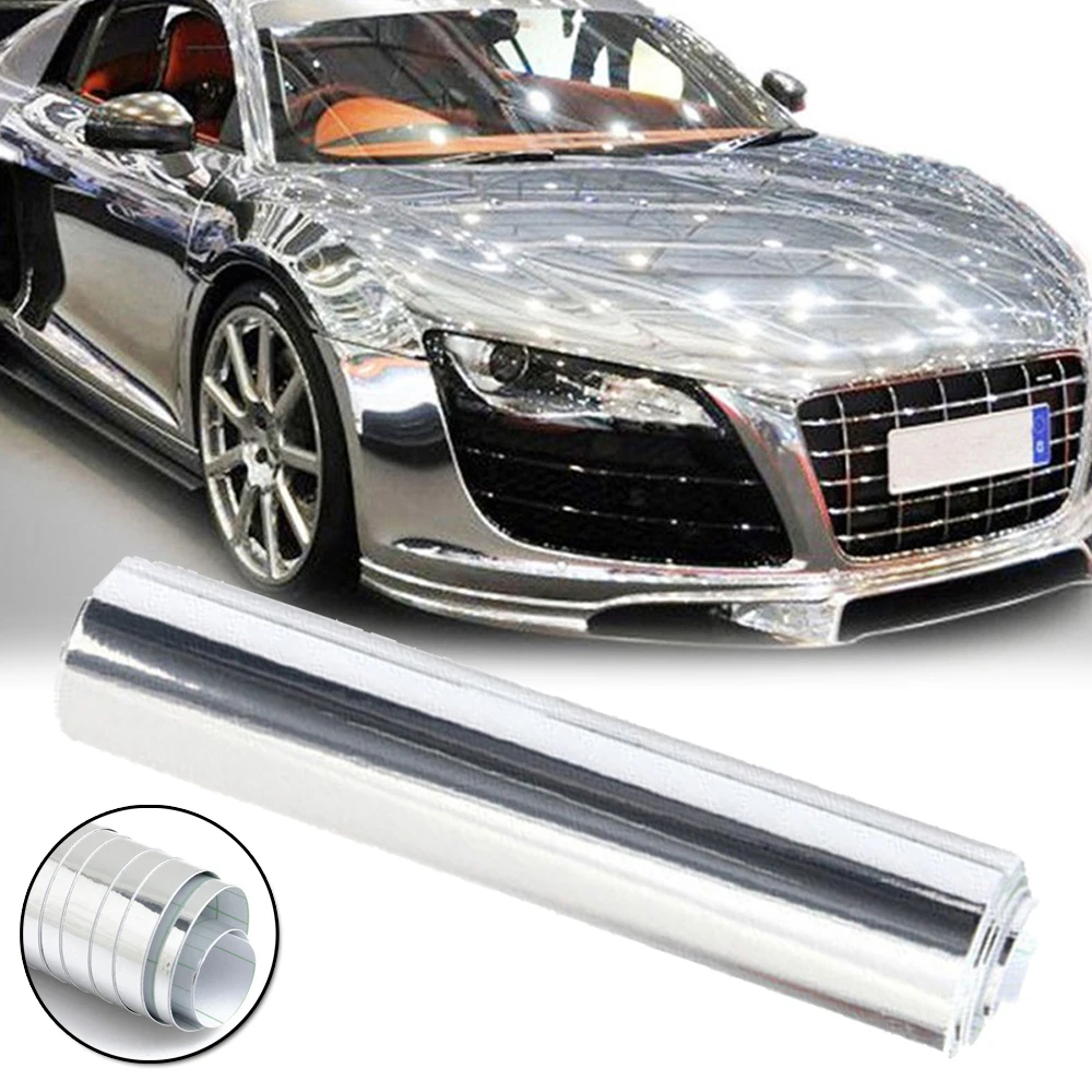 High Stretchable Mirror Silver Chrome Mirror Flexible Vinyl Wrap Sheet Roll Film Car Sticker UV Protected Decal Sheet 20*152cm