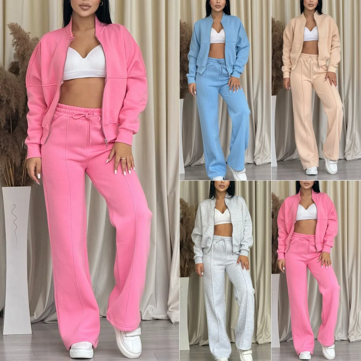 Zip Up Hoodie Pants Set Women Casual Two Piece Outfit Long Sleeve Jacket And Trousers Loose Fit Streetwear Tracksuit
