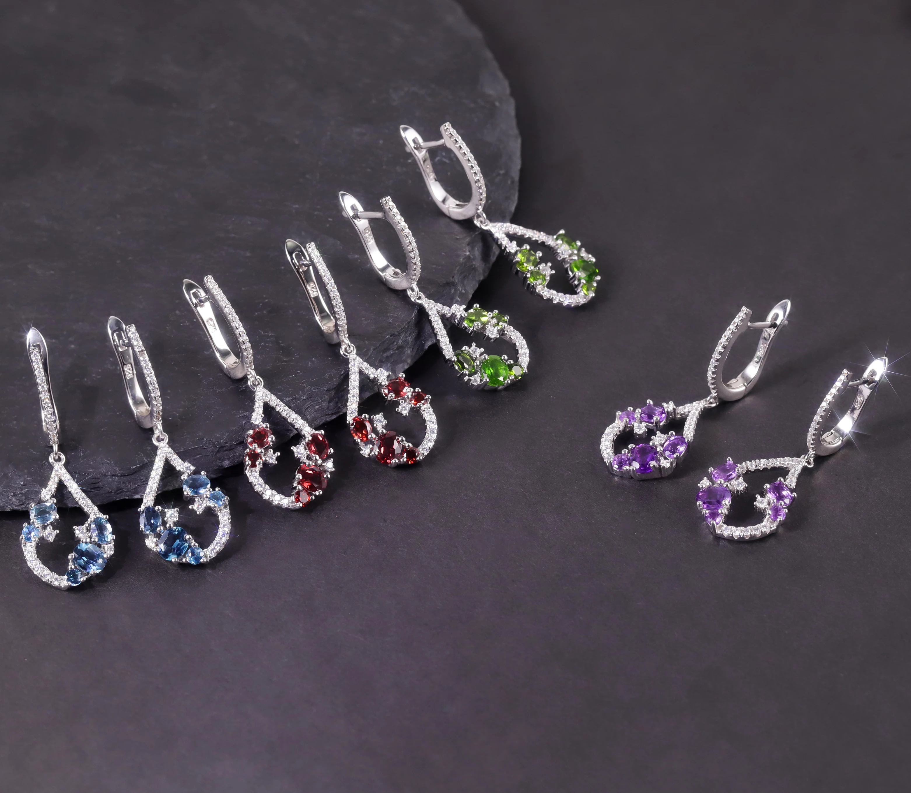 

GEM'S BALLET High Polished Jewelry Natural Colorful Gemstone Designer Collection 925 Sterling Silver Drop Earrings Gift For Her