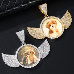 Hip Hop Wing Custom Made Photo Memory Medallions Solid Iced Out Bling Cubic Zircon Necklace & Pendant For Men Jewelry