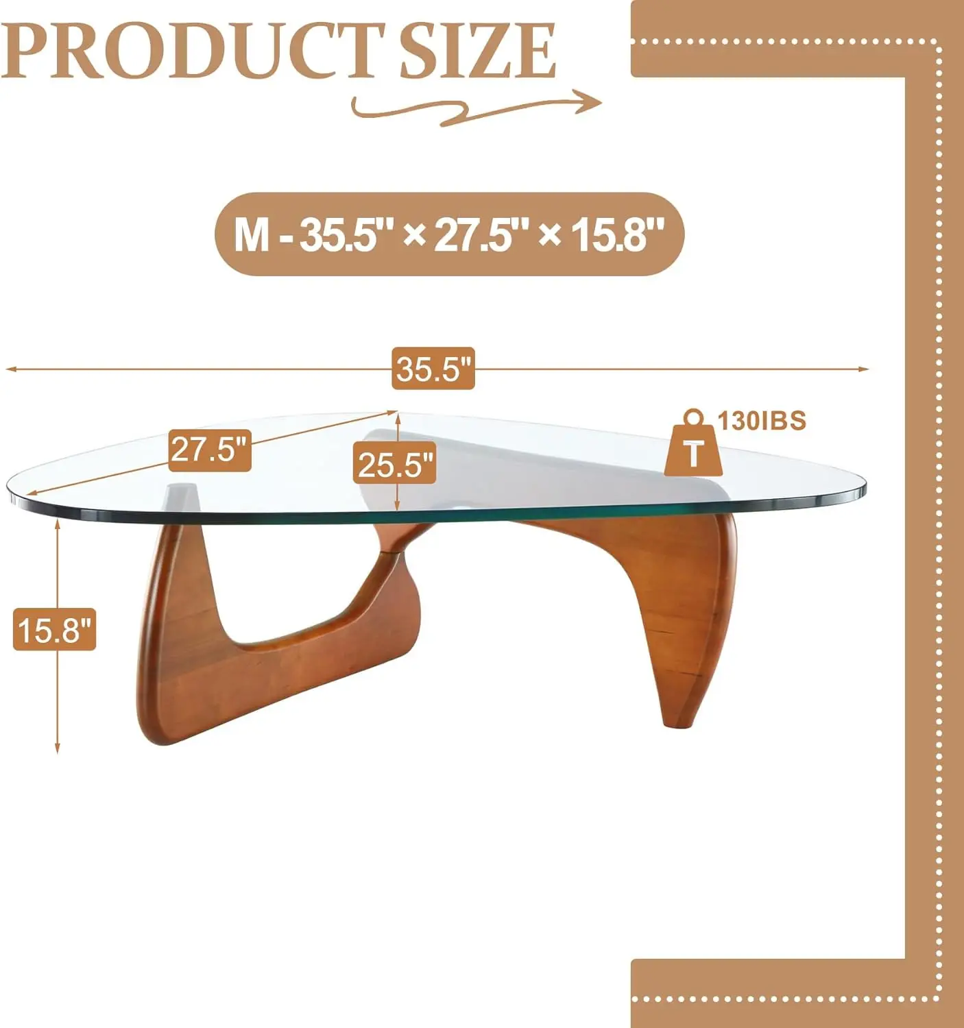 Mesa de centro con tapa templada y patas de madera, moderna de mediados de siglo para sala de estar, centro rústico de nogal marrón