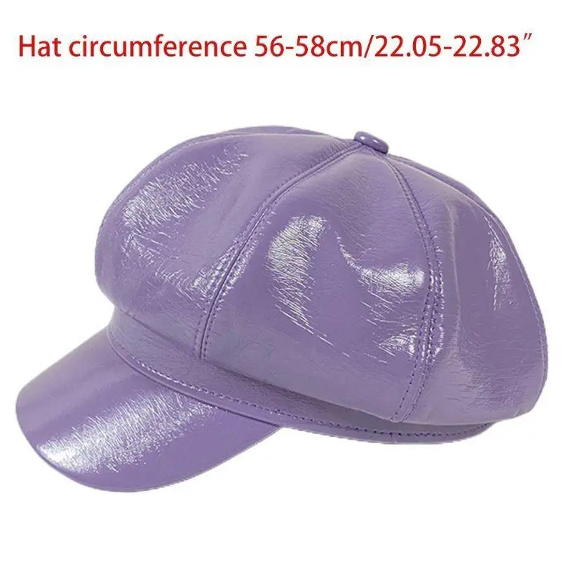 R1WE الكورية النساء الخريف خمر فو براءات الاختراع والجلود اللبلاب قبعة بيريه لامعة بلون 8 لوحات الرسام الترفيه مثمنة أجرة أجرة #6