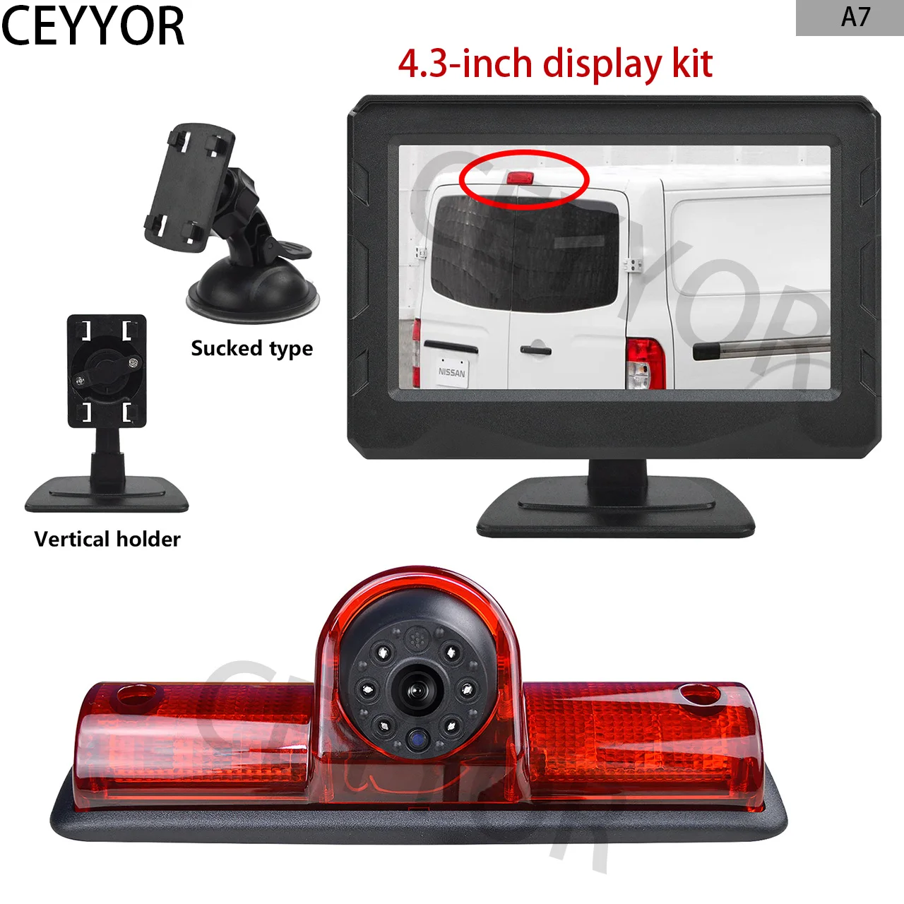 

Third brake light rearview camera, for Nissan NV 1500, 2500, 3500 NV cargo vans, equipped with 4.3-inch display kit