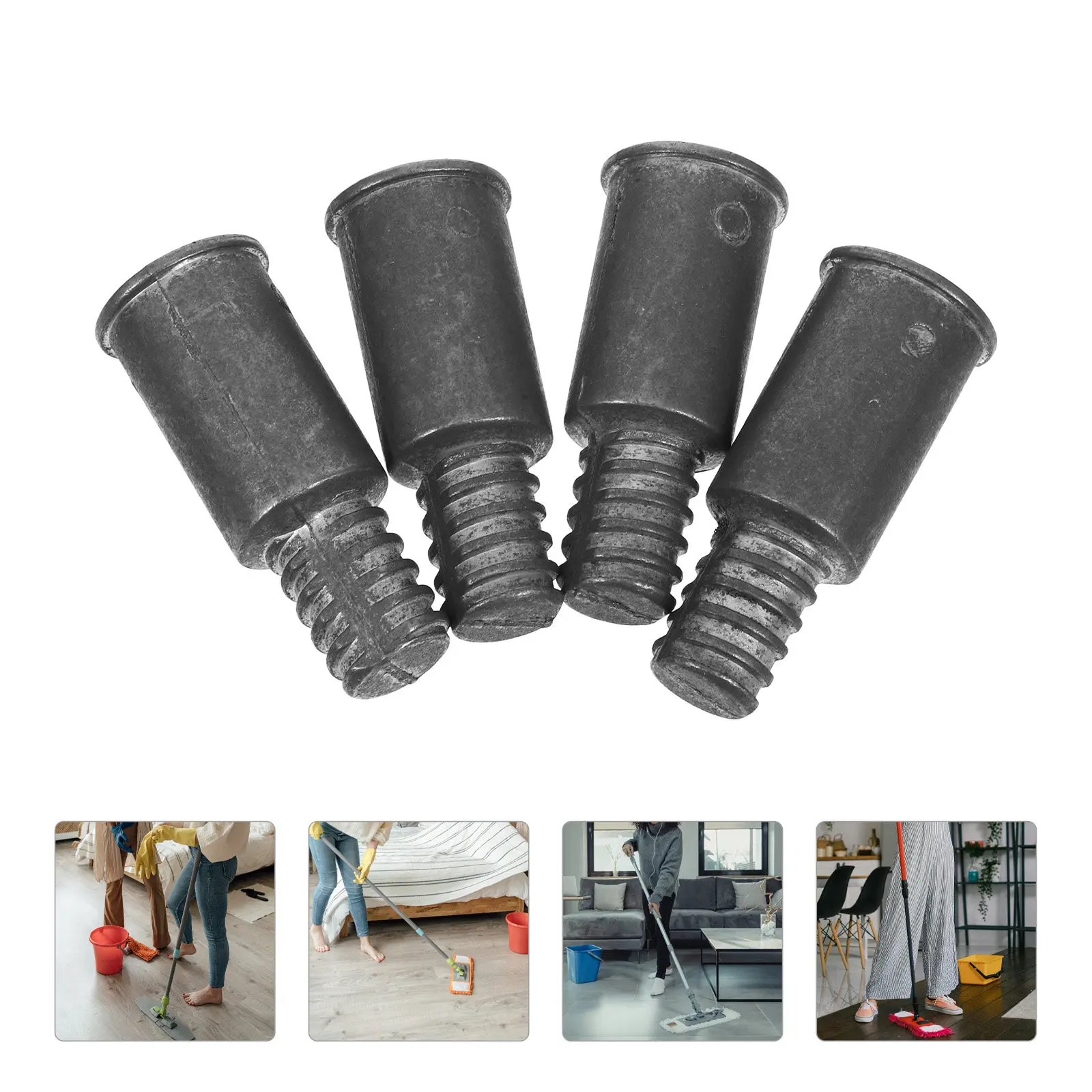 10Pcs Cleaning Tool Accessories Multipurpose Rivet Design Threaded Mop Broom Handle Tips Extension Rod Replacement Parts