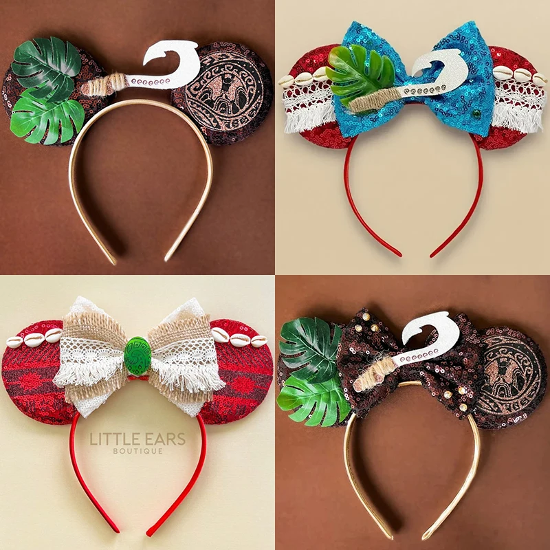 Disney Moana 2 Ear Headband for Adults Mickey Mouse Hairbands Women Fish hook Bow Hair Accessories Girls Kids Party Cosplay Gift