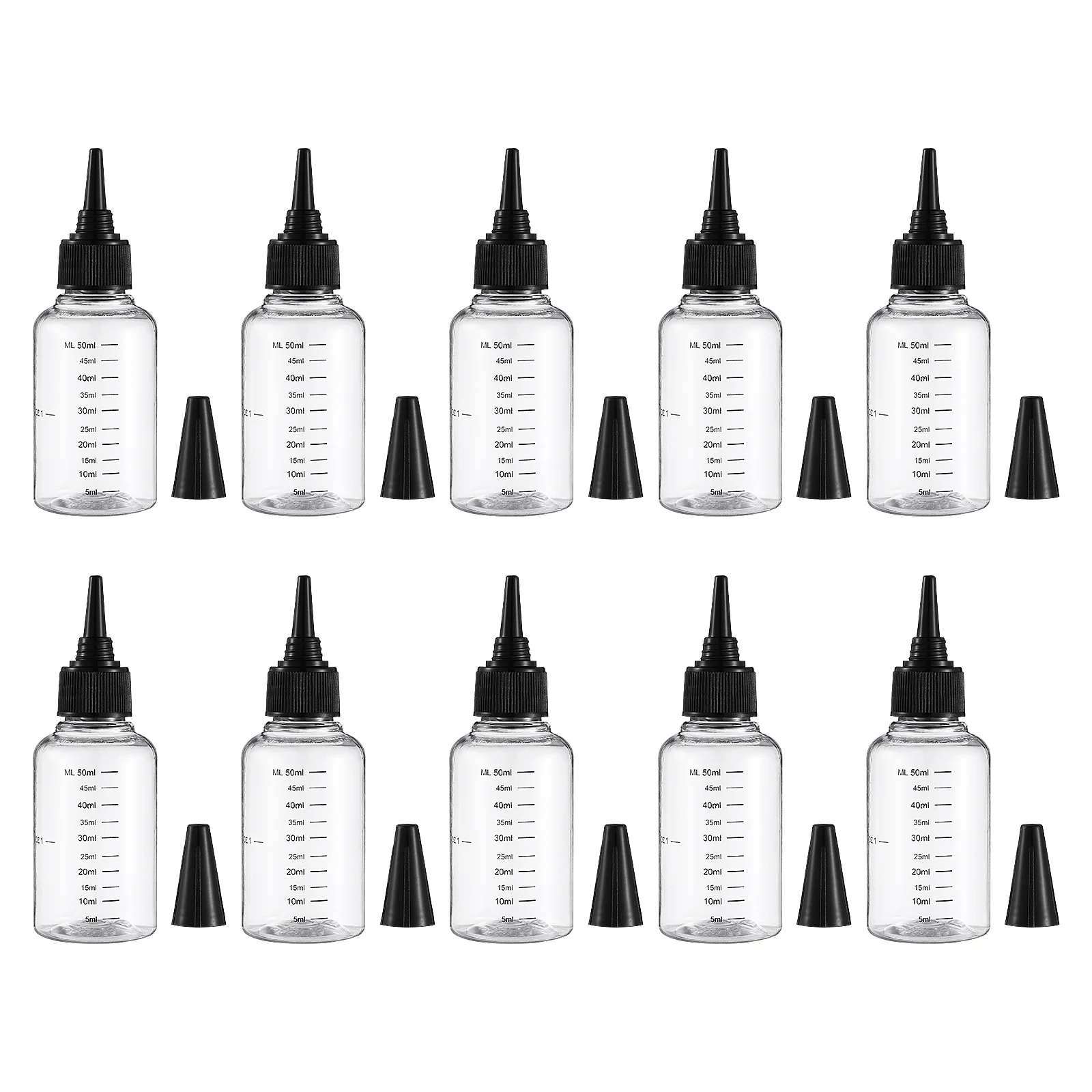 

10 Pcs Frcolor Graduated Transparent Squeeze Bottle 50ml with Tip Cap 10pcs Packaged Hair Dye Applicator Cosmetics Oil Bottles