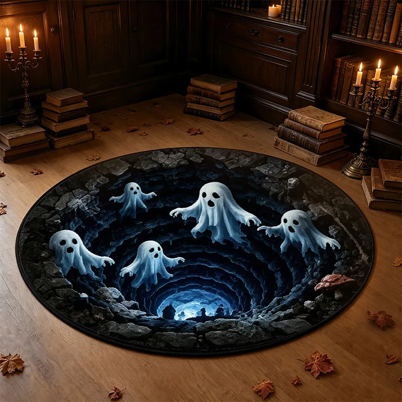 Round Area Rug Halloween Spooky Cat Bakery Non-Slip Large Circle Carpet for Kitchen Living Room Home Decor