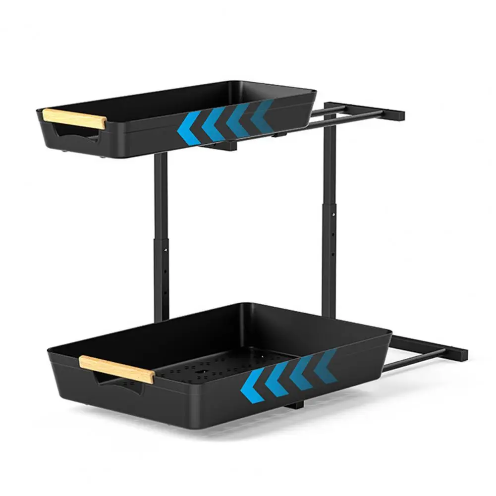 

Under-cabinet Storage Unit Storage Basket Adjustable Double Layer Under-sink Storage Rack with Slide-out Drawers for Bathroom