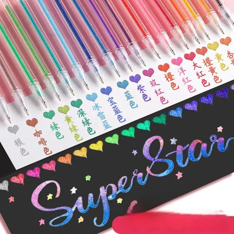 

8/12/24/36 цветов, блестящие гелевые ручки, выдвижные и незакрывающиеся, пишущие художественные маркеры, раскраски, рисование, офисные студенческие канцелярские принадлежности