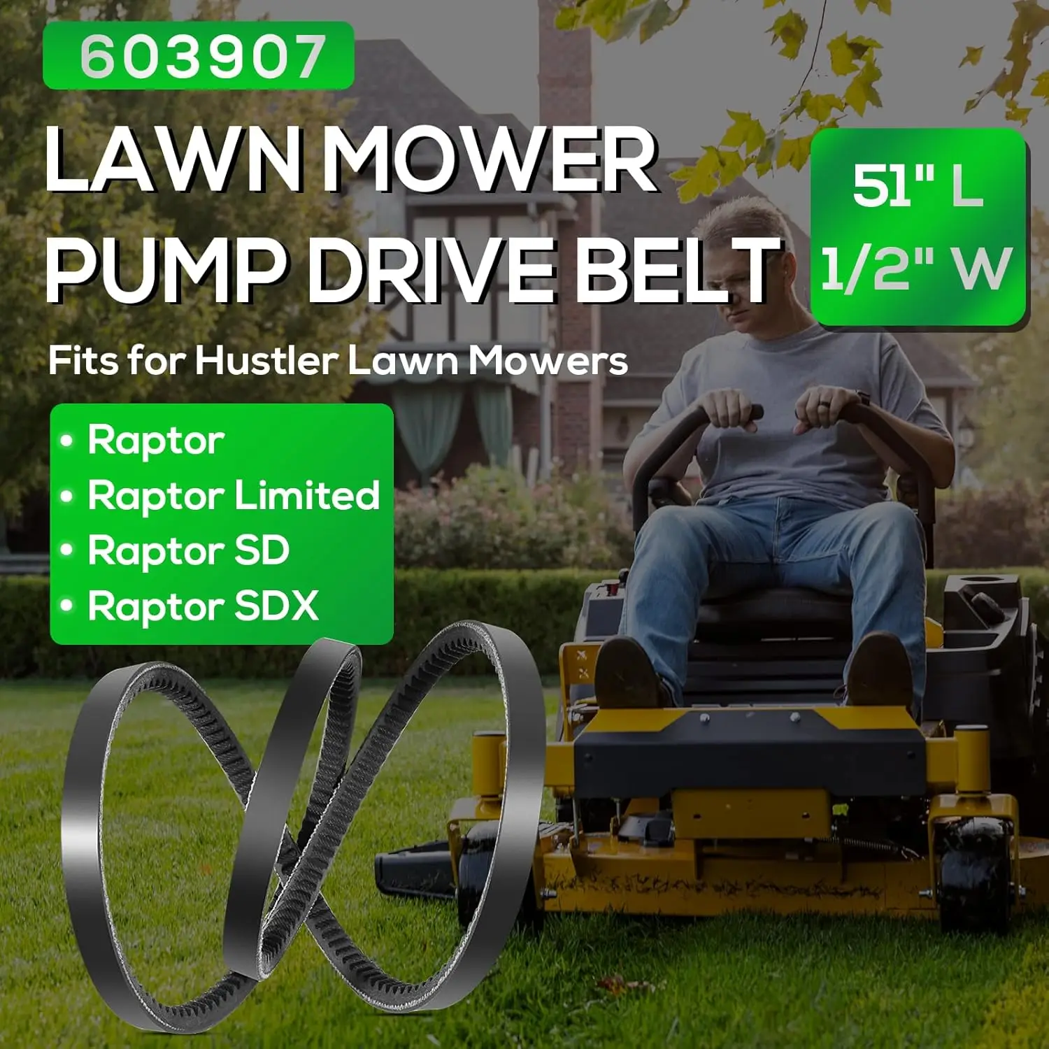 603907 Rasenmäher-Pumpenantriebsriemen, Kevlar-Aramid-Kabelriemen für Hustler Raptor Limited SD SDX-Mäher für 607400, 603907 (1/2 Zoll x 51 Zoll). – Detail 6