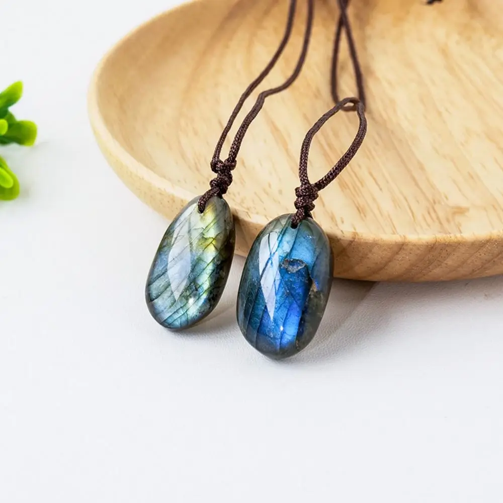 Raw Stone Polishing Natural Labradorite Pendant Exquisite With Rope Crystal Labradorite Pendent Ethnic Style