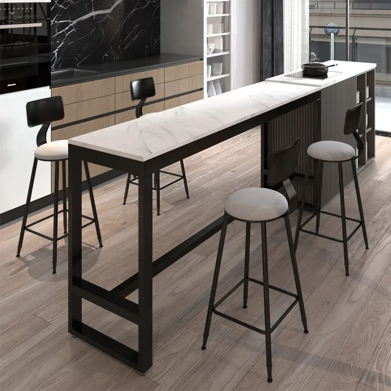 Nordic light luxury marble bar table cafe milk tea shop casual restaurant simple tall long table