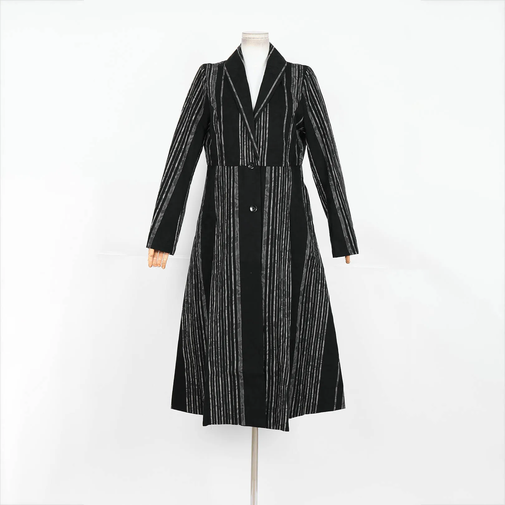 

Женский полосатый плащ, весна 2024, новая мода, однобортная длинная верхняя одежда с лацканами, элегантное повседневное свободное пальто