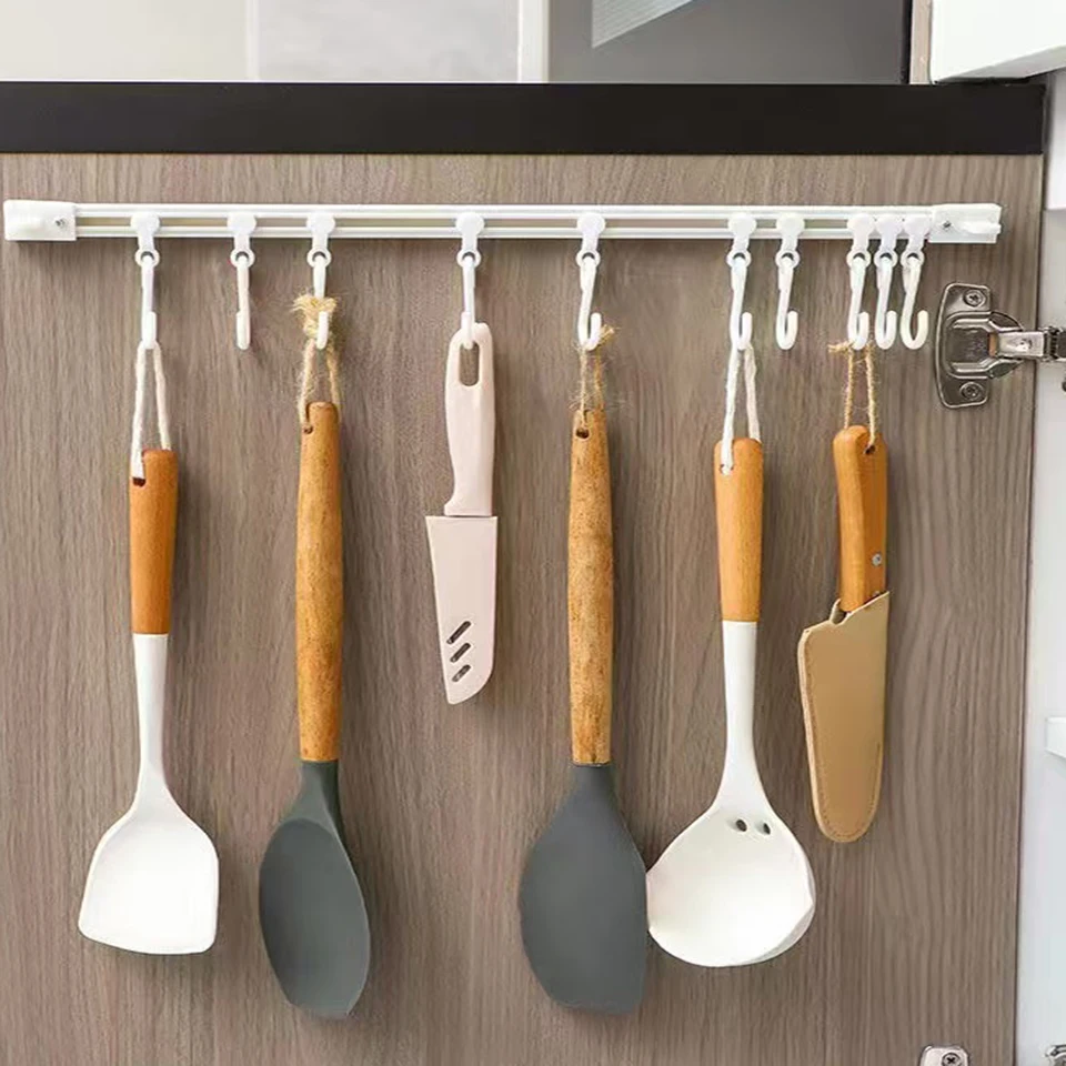 1PC Track cabinet wall hanging, slide type hook row kitchen row hook sliding hook multi-functional hole-free long row hook