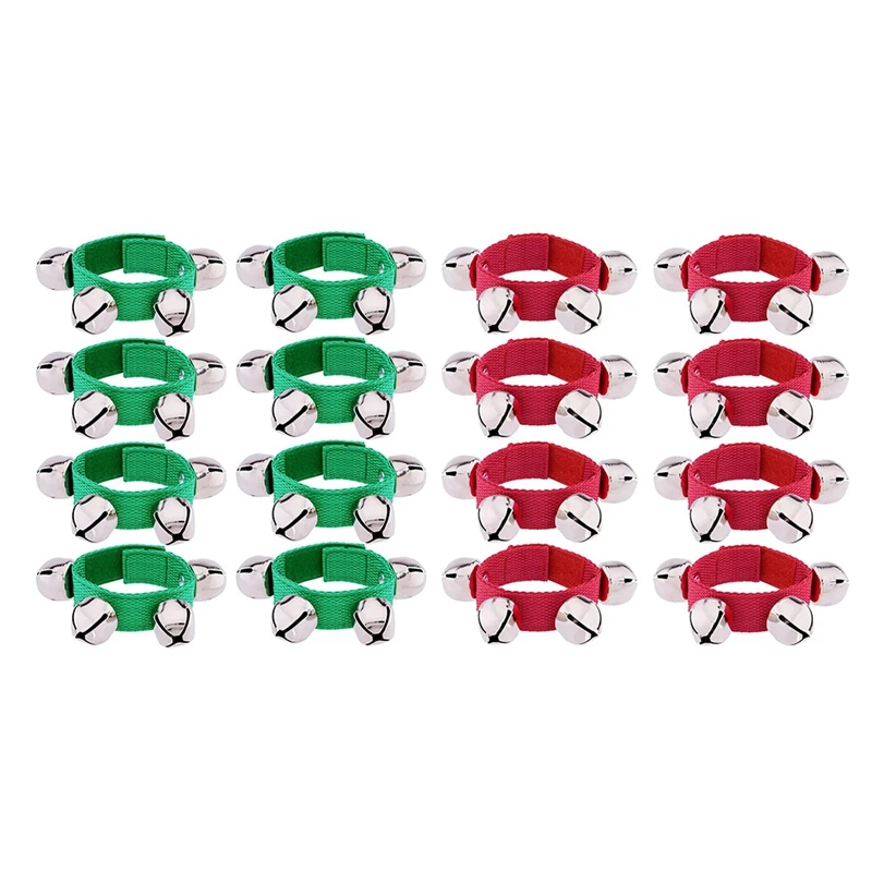 

16 Pieces Christmas Wrist Band Bells Red Green Bracelets Bell For Christmas Kids Party