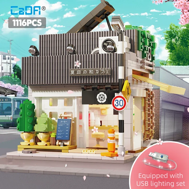 1116Pcs Cada LED City Japanese Style Summer Restaurant Coffee House Building Blocks Friends Light Shop Bricks Toys Children Gift