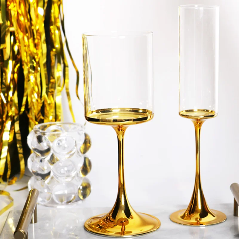 Home Gift Champagne Goblet Gold Electroplated Wine Glass Water Cups Creative Transparent Crystal Luxury Handmade Wine Glasses