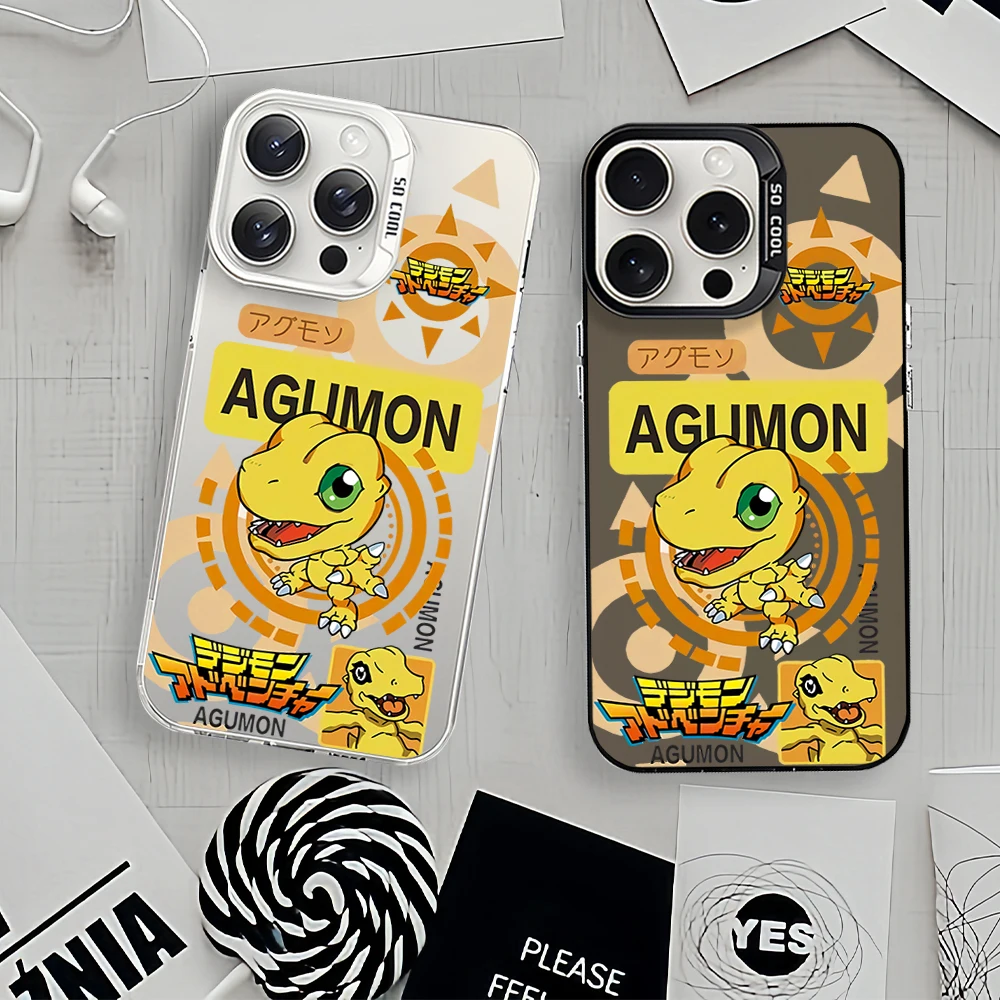 Anime D-Digimon Adventure Agumon Laser Phone Case for iPhone 12 11 13 14 15 16 Max Pro Plus IMD Shockproof Silicone Coque