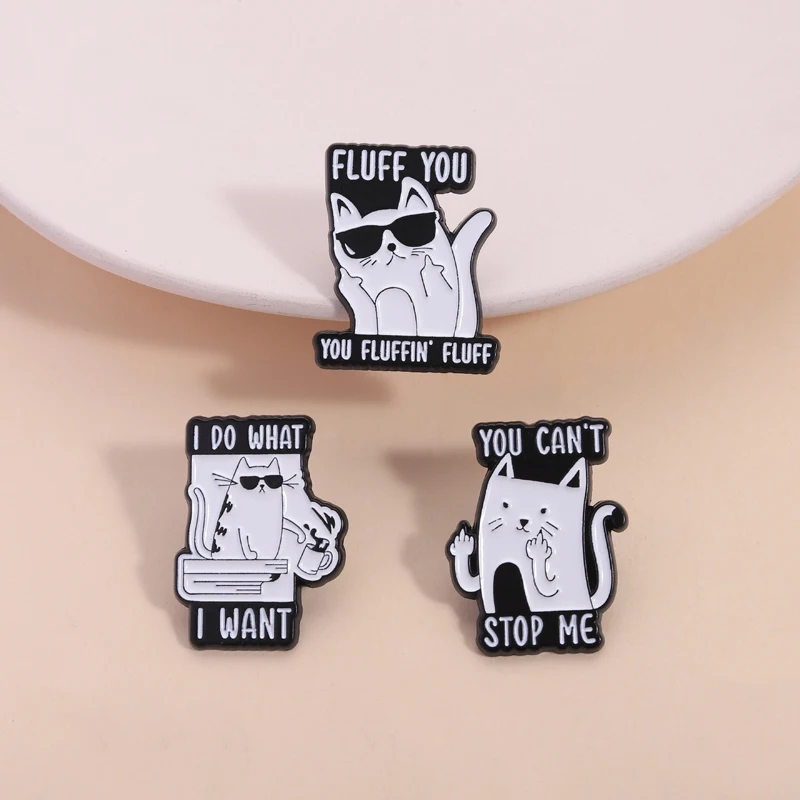 Cartoon Black Cat Enamel Pins I Do What I Want Rebellious Cat Cute Animal Brooches Lapel Badge Fashion Jewelry Gifts for Friends