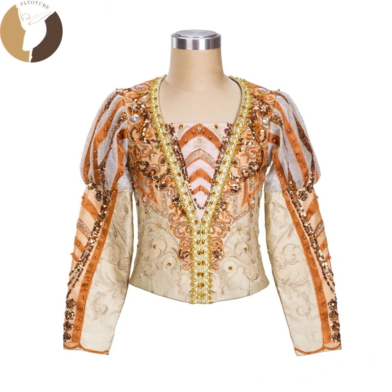 

FLTOTURE Высокое качество удивительный золотой балетный конкурс принц мужская куртка на заказ сценические костюмы мужская туника