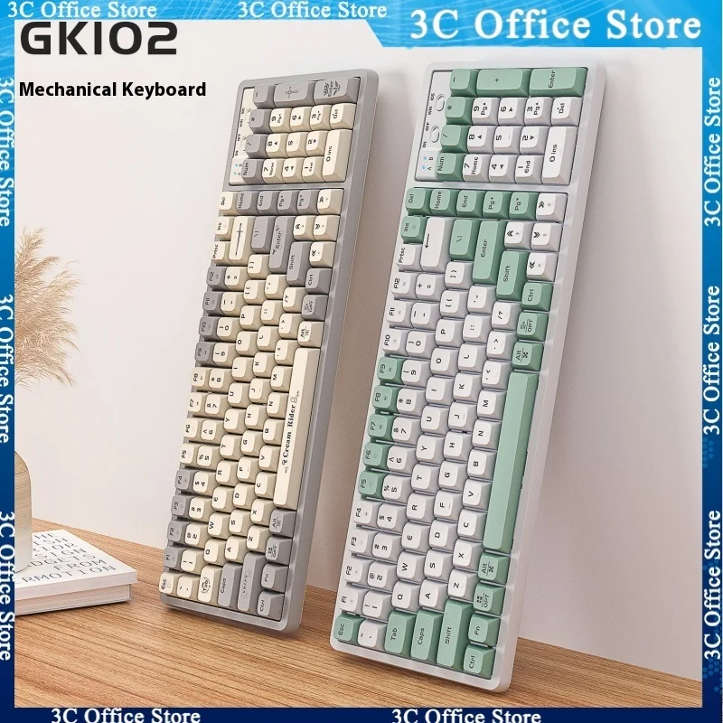 

Langtu Gk102 Three Mode Bluetooth Wireless Mechanical Keyboard Wired Desktop Notebook Office E-Sports Game Green Axis Keyboard