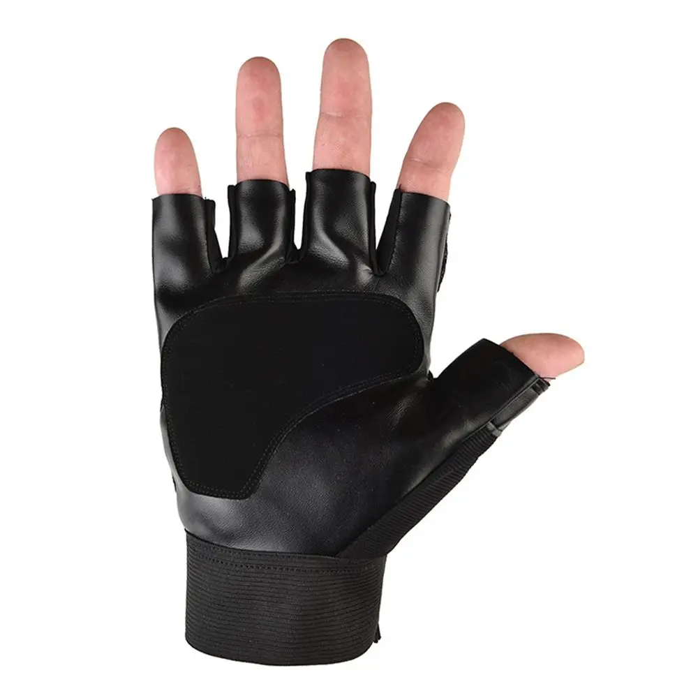 Hiking Men Half Finger Anti-Slip Cycling Palm Breathable PU Leather Riding Gloves Fingerless Gloves Bicycle Gloves