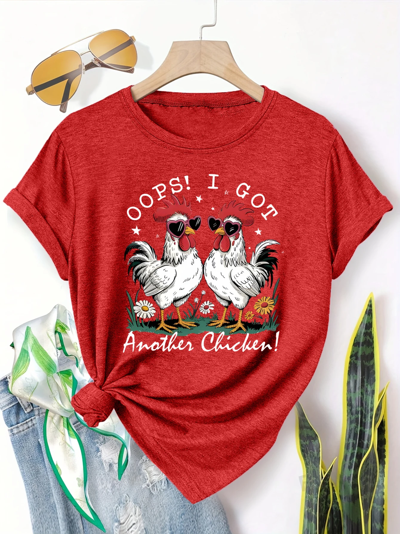 

Plus size women's short sleeve T-shirt Oops I Got Another Chicken Everyday comfortable and versatile style summer outfits