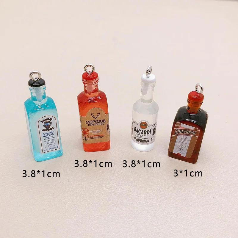 10pcs Mini Alcoholic Drink Bottle Resin Charms Popular Wine Bottles Pendant For Earring Keychain Diy Cute Jewelry Making