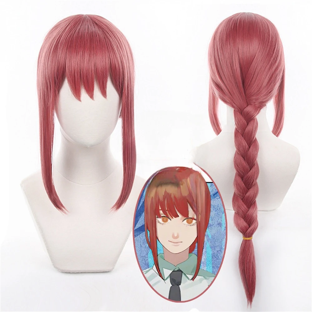 Makima Cosplay Wig Anime Chainsaw Man 70cm Long Coral Pink Braided Heat Resistant Synthetic Halloween Party Role Play Wig