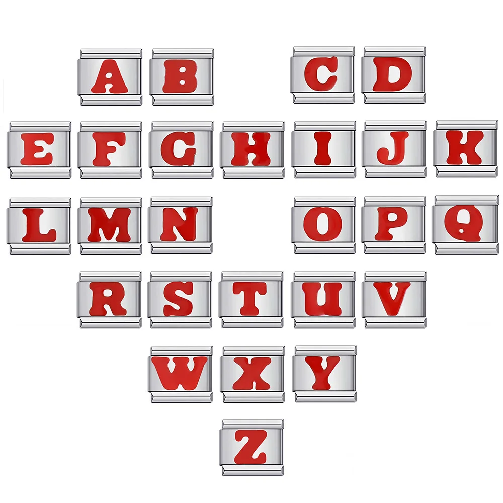 Abalorio rojo de 26 letras en inglés A-Z, eslabones italianos, compatible con pulsera de acero inoxidable de 9mm para hombres y mujeres, joyería de moda, fabricación DIY, 1 ud.